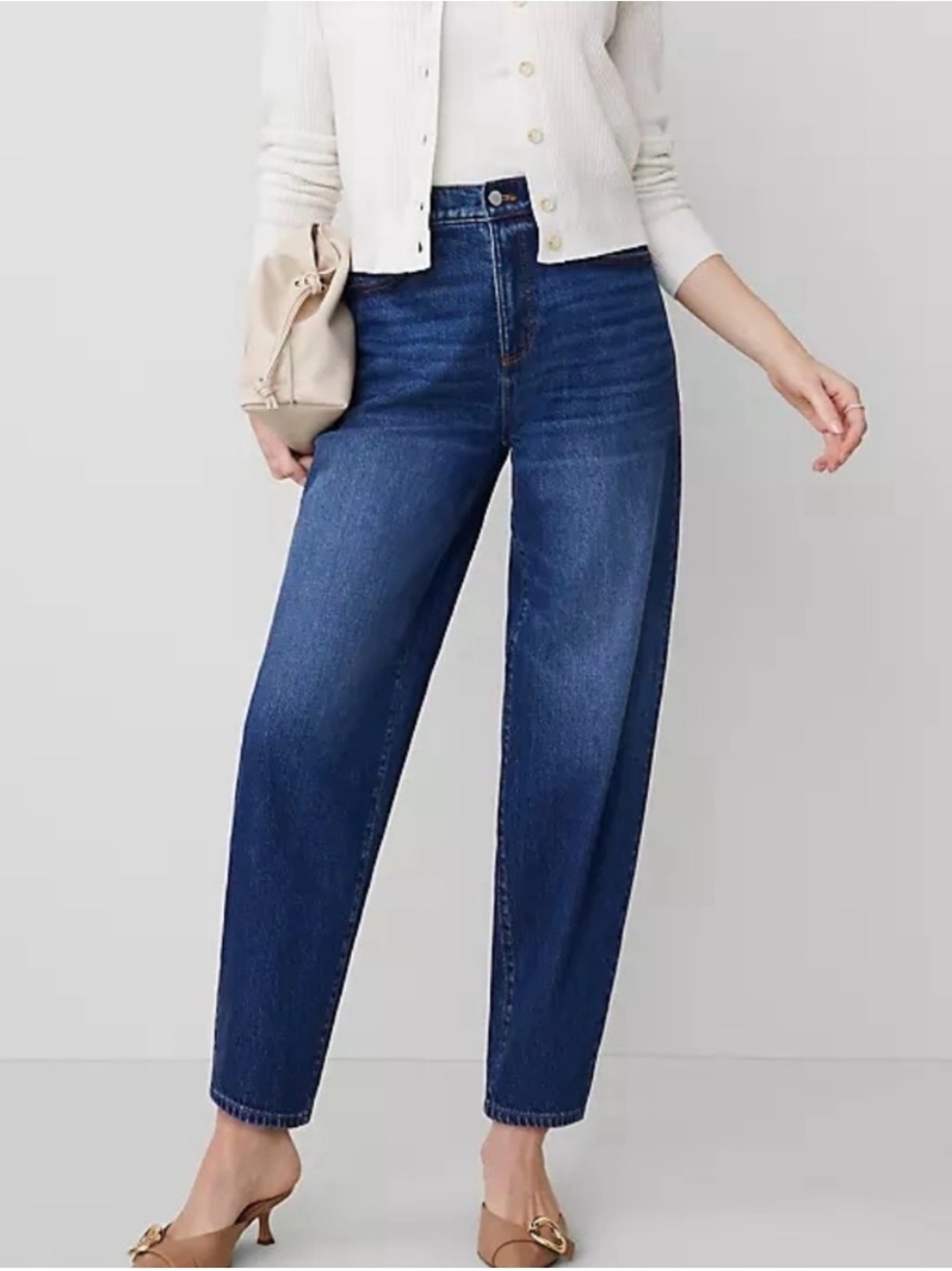 Ann Taylor Women's High Rise Barrel Jeans - Deep Blue Wash